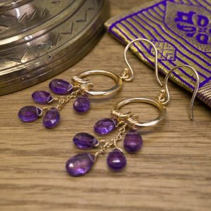 Boucles d’Oreilles Vishnou Plaqué Or et Améthyste