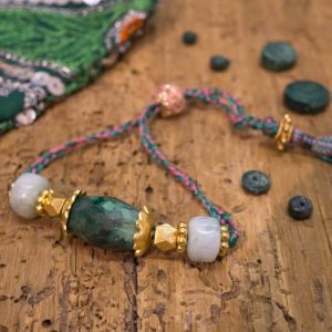 Bracelet Singalila Turquoise et Emeraude sur Cordon de Coton